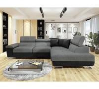 Anton - Sofa - Storage - Sofa Bed - Black/grey - Faux Leather/fabric Black/grey, Right Hand Corner