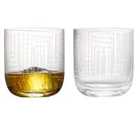 Anton Studio Designs Maze Handcrafted Contemporary Double Old Fashioned Tumblers, 400 ml, Clear, Set of 2, Whiskey/Spirits Glasses