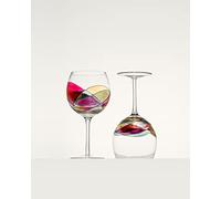 Antoni Barcelona Wine Glasses Balloon 21 oz SET 1 RED LINE Mediterranean Extraordinary Hand Painted Glass Wedding Beautiful Present Anniversary Birthday Women Men Amazing Drink (Set 2)