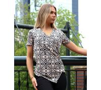 Antonia York Asymmetric Top | Clara Soft Jersey Wrap Top in Abstract Geometric Print - Medium