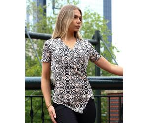 Antonia York Asymmetric Top | Clara Soft Jersey Wrap Top in Abstract Geometric Print - Small