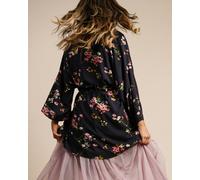 Antonia York Black & Pink Kimono | Coco Cherry Blossom Print Robe - S/M