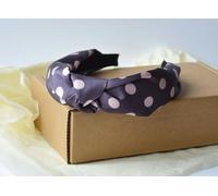 Antonia York Leah Rigid Headband Mauve Silky Fabric with Pink Polka Dots