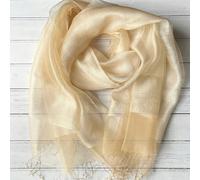 Antonia York Organza Wrap in Cream Silk Crepe & Gold Organza Sophia Tasselled Special Occasion Scarf