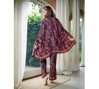 Antonia York Pink & Navy Blue Kimono | Emily Lightweight Silky Paisley Robe - S/M
