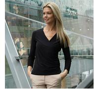 Antonia York Ruched Top | Issy Long Sleeve Faux Wrap Soft Jersey Top - Black - XL (UK 20-22)