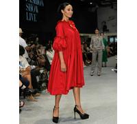 Antonia York Sample Dress | Red Tiered Dress | Makyla Oversized Cotton Dress with Gathers & Ruffles