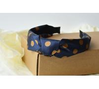 Antonia York Twisted Knot Headband Navy Blue with Gold Polka Dot Silky Fabric Rigid Hair band