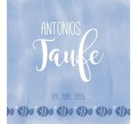 Antonios Taufe: Personalisiertes Gästebuch mit Fragen & Erinnerungsalbum zur Taufe, 100 Seiten, blau mit Fischen