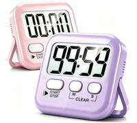 Antonki 2 Pack Digital Timer for Kids Teacher Kitchen - Pastel Pink/Purple | with AAA Battery, Large LCD, Loud Alarm, Mute Mode, Big Digits, Magnetic, Kickstand, Hanging, Count Down/Up, Fast Reset