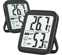 Antonki 2 Pack Room Thermometer for Home, Indoor Hygrometer Humidity Meter Gauge, Digital Temperature and Humidity Sensor Monitor for House, Terrarium, Incubator, Greenhouse - Battery Included