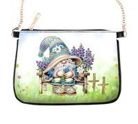 antor DIY Diamond Painting Chain Crossbody Bag, Cute Gnome and Lavender Pattern Handmade PU Leather Crystal Rhinestone Diamond Art Shoulder Bag, Fantasy DIY Diamond Painting Craft Kit for Adults