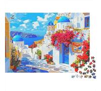 antorini treet cene 1000 Piece Jigaw Puzzle antorini Blue Dome Adult Aged 12 And Above Educational Game Beautiful Decoration Challenge High Difficulty Male And Female Birthday 52x38cm