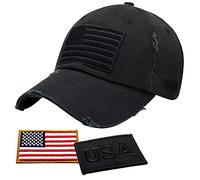 Antourage American Flag Unisex Baseball Hat for Men and Women | USA Flag Mesh Snapback Flat Visor Cap + 2 Patriotic Patches, Black, One Size