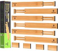 ANTOWIN 10Pcs Bamboo Drawer Dividers, Expandable Drawer Separators Splitter, 43-56 CM Long Adjustable Spring Loaded Organizer for Large Utensil, Clothes, Tools Drawers