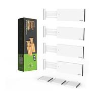 ANTOWIN 4 Pack Expandable Drawer Dividers, 4.7'' High, Extend from 12.2'' to 17.7'', Bamboo Dresser Drawer Organizers Separators for Kitchen, Bedroom, Office, Bathroom (White)