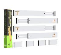 ANTOWIN 8PCS Bamboo Drawer Dividers, Drawer Separators Splitter, 43-56CM Long Adjustable Spring-loaded Organizer for Large Utensil, Clothes, Tools Drawers, 4 Pack Dividers + 4 Pack Baffle (white)