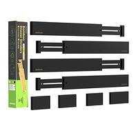 ANTOWIN 8PCS Bamboo Drawer Dividers, Drawer Separators Splitter, 43-56CM Long Adjustable Spring-loaded Organizer for Large Utensil, Clothes, Tools Drawers, 4 Pack Dividers + 4 Pack Baffle (Black)