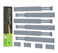 ANTOWIN Pack of 10 Adjustable Bamboo Drawer Dividers, Spring Loaded, Kitchen, Chest of Drawers, Bathroom, Bedroom, Baby Drawer, Desk Organiser System