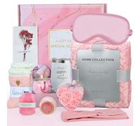 ANTREATU 10 Piece Birthday Gifts for Women - Pamper Gifts for Women with Flannel Blanket, Scented Candle, Bath Bomb, Silk Eye Mask & Socks - Gift Set for Best Friends, Birthday Luxury Gift Set for Her
