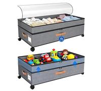 ANTREATU 2-Pack Under Bed Storage on Wheels, 72L Adjustable 7.9-9.5 Inch High underbed storage drawers with Lid & Label for Clothes, Shoes, Blankets & Toys (Grey)