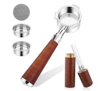 ANTREATU 51mm Bottomless Portafilter 3-Ear with 2 Filter Baskets(Single+Double Shots) - Compatible with Delonghi EC680/EC685 Stainless Steel with WDT Tool, Puck Screen, Metal Base & Walnut Handle