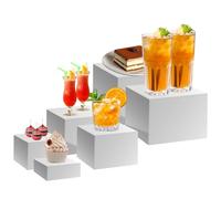 ANTREATU 6 PCS Buffet Risers White Acrylic Food Display Stands - 3x4x5x6x7x8 Inch Acrylic Buffet Risers for Weddings, Cupcake, Candy, Brunch, Dessert, Food Risers for Buffet Table