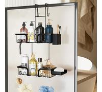 ANTREATU Shower Caddy Hanging - No Drilling over Door Shower Shelf with Soap Dish & Toothbrush Holder, 2 Tier Rustproof Bathroom Caddy for Razor, Towel& Shampoo (Black)