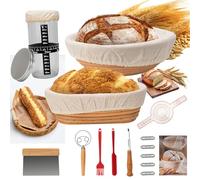 ANTREATU Sourdough Starter Kit, Natural Rattan Bread Proofing Basket, Bread Baking Supplies Include Bread Lame Dough Scraper Cloth Liner Starter Jar Baking Mat ＆ Essential Baking Tools