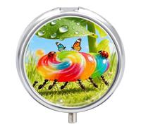 Ants Carrying Candy Pill Box 3-Compartment Travel Pill Organizer Portable Round Medicine Case with Mirror Design for Vitamins, Jewelry & Essentials Durable Pocket Pillbox for Purse, Camping