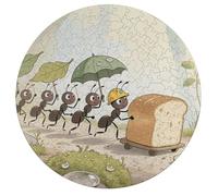 Ants Eating Bread Personalized Jigsaw Puzzles, 195Pcs Custom Wooden Jigsaw Puzzle Round Puzzle Gift Adult