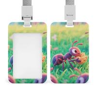 Ants Foraging ID Badge Holder with Lanyard Vertical Badge Reel Clip Durable Clear Window Name Tag ABS Plastic Push-Pull Design ID Card Holder for Office, Nurses, Employees
