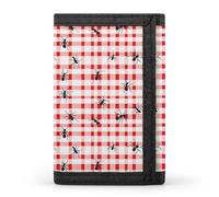 Ants Gingham Checked Pattern Men's Wallets Trifold Women Purse with Coin Pocket 8 Card Slots Keyring Photo Window