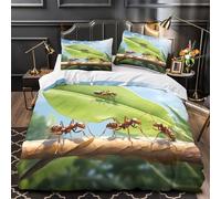Ants on Leaf Comforter Cover 3D Print Breathable 3PCs Bed Linen Hidden Zipper Nature Wildlife Scene Duvet Cover Ultra Soft Durable for Teens Youth Adults Women Kids Boys Girls Single（135x200cm）