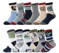 ANTSANG Baby Boys Grips Socks Kids Toddlers Infants Non Slip/Anti Skid Crew Cotton Socks 12 Pairs (Boy's-Dinosaur(12 Pairs),1-3 Y)