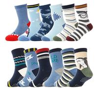 ANTSANG Baby Boys Grips Socks Kids Toddlers Infants Non Slip/Anti Skid Crew Cotton Socks 12 Pairs (Boy's-Shark(12 Pairs),1-3 Y)