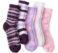 ANTSANG Fluffy Socks Womens Ladies Bed Slipper Cosy Winter Warm Thick Stocking Fillers Women Soft Fleece Comfy Mum Mothers Day Gifts Christmas Stocking Fillers (Purple Stripe)