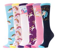 ANTSANG Girls Knee High Long Socks for Child 6 Pairs Fun Animal Pattern Tall Crazy Cute Girls Gift Boot Funny Kids Socks（Unicorn Rainbow I，3-12 Years Old）