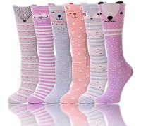 ANTSANG Girls Knee High Long Socks for Child 6 Pairs Fun Animal Pattern Tall Crazy Cute Girls Gift Boot Funny Kids Socks（Lovely Animal E，3-12 Years Old）