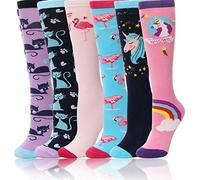 ANTSANG Girls Knee High Long Socks for Child 6 Pairs Fun Animal Pattern Tall Crazy Cute Girls Gift Boot Funny Kids Socks（Mix Aniaml F ，3-12 Years Old）
