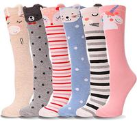 ANTSANG Girls Knee High Long Socks for Child 6 Pairs Fun Animal Pattern Tall Crazy Cute Girls Gift Boot Funny Kids Socks（Shy Animal C，3-12 Years Old）