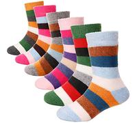 ANTSANG Kids Merino Wool Walking Socks for Toddlers Boys Girls Winter Hiking Thick Warm Heavy Thermal Cosy Crew Boot Cabin Gift Socks 6 Pairs(Striped,1-3 Y)