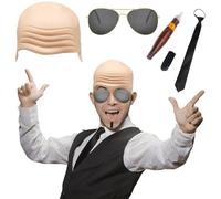 Antsparty Adults Mr Worldwide Accessory Set, 5Pcs Famous Rapper Cosplay Set with Nude Bald Cap Sunglasses Fake Beard Tie, Famous Celebrity Costume Accessory for Makeup Party Dress Up