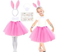 Antsparty Bunny Costume Kids, 6Pcs Rabbit Costume Set with Bunny Ears Headband Tutu Skirt Tail, Rabbit Dress Up Outfit for Girls Easter World Book Day