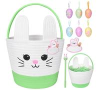 Antsparty Easter Basket for Kids, Easter Egg Hunt Baskets with Eggs Pen Name Tag, Personalised Easter Bunny Baskets for Easter Party Favor Fillers
