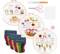 Antsparty Embroidery Stitch Practice Kit, 3 Sets Beginner Embroidery Kits with Detailed Instructions and Embroidery Material Package, Learn Embroidery Skills for Adults Kids
