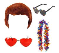 Antsparty Farewell Tour Accessory Set, Ginger Wig, Rainbow Feather Boa And Heart Glasses, Pop Rock Icon Concert Fancy Dress Accessory Set