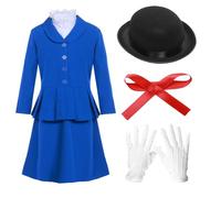 Antsparty Magical Victorian Nanny Costume for Girls, Nanny Victorian Fancy Dress with Hat Gloves Bow Tie, Girls World Book Day Costumes