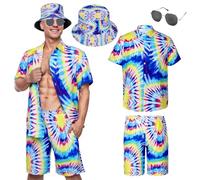 Antsparty Mens Hawaiian Shirt and Shorts Set, Men's Flower Hawaiian Sets with Bucket Hat Sunglasses, Summer Casual Beach Holiday Outfits