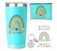 Antsparty Teacher Gifts for Women Men, Thank You Personalised Teacher Gifts, Thank You Appreciation Gifts Set with Travel Mug Keychains Makeup Bag Greeting Card